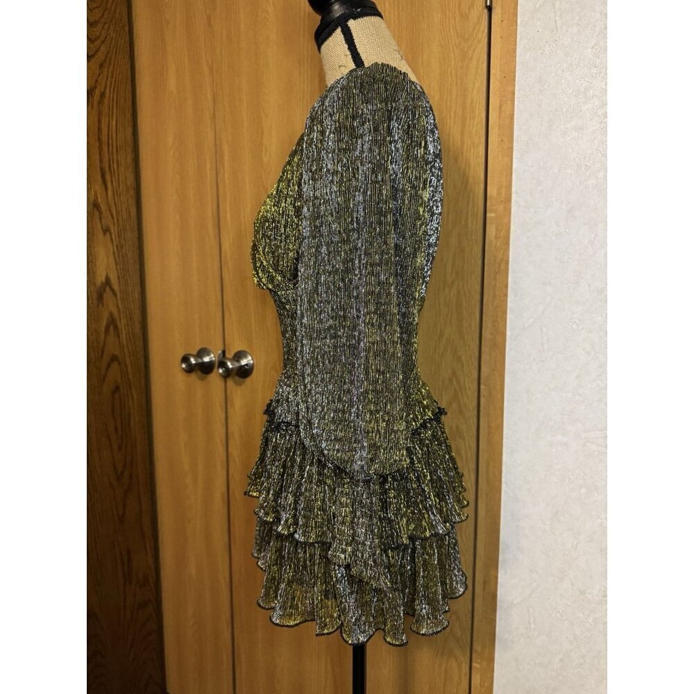 HABITUAL Gold Shimmer Smocked Tiered Party Dress Kids 10 Womans XS Cocktail - Picture 7 of 10